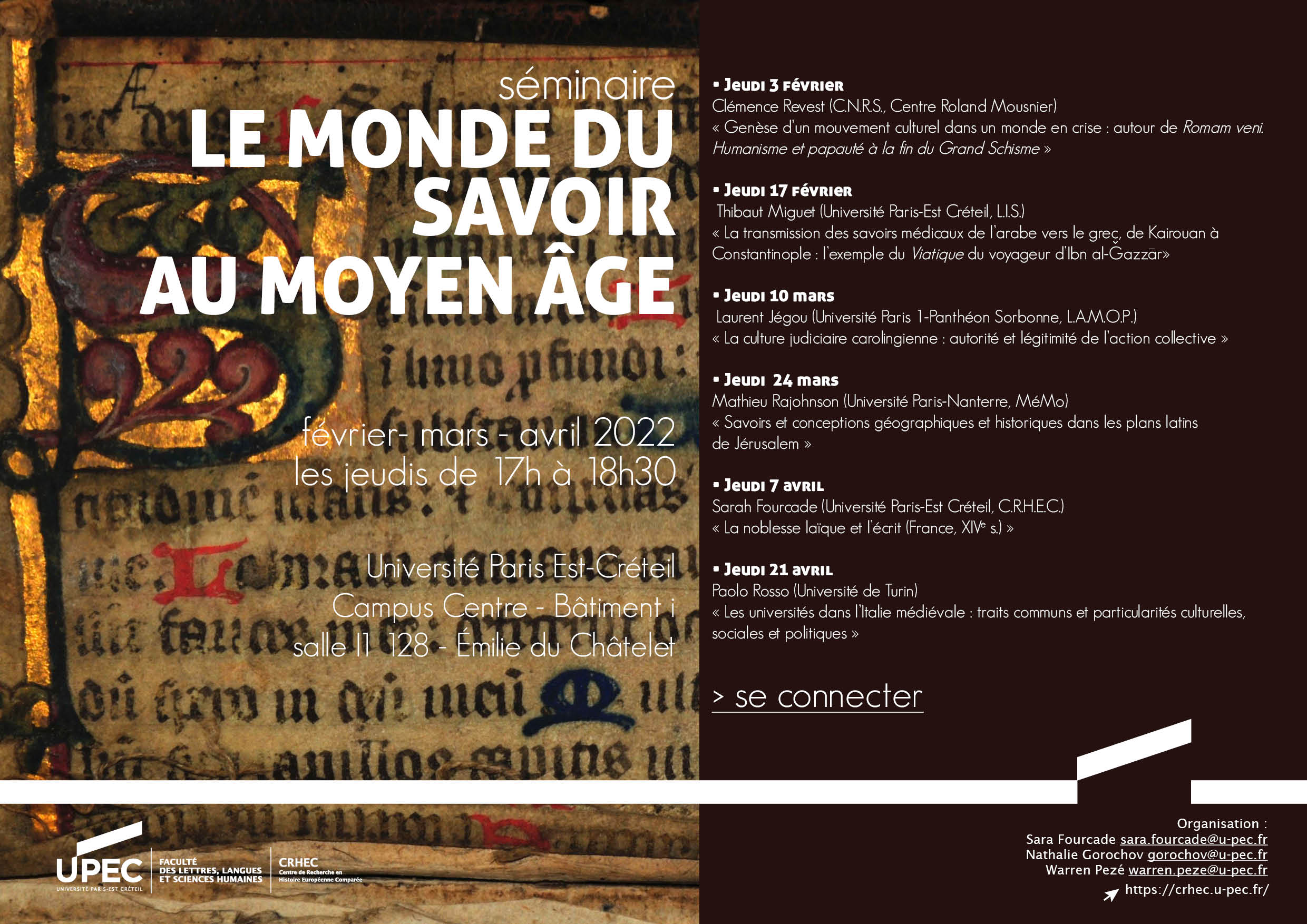 Affiche séminaire « Le monde du savoir au Moyen Âge » 