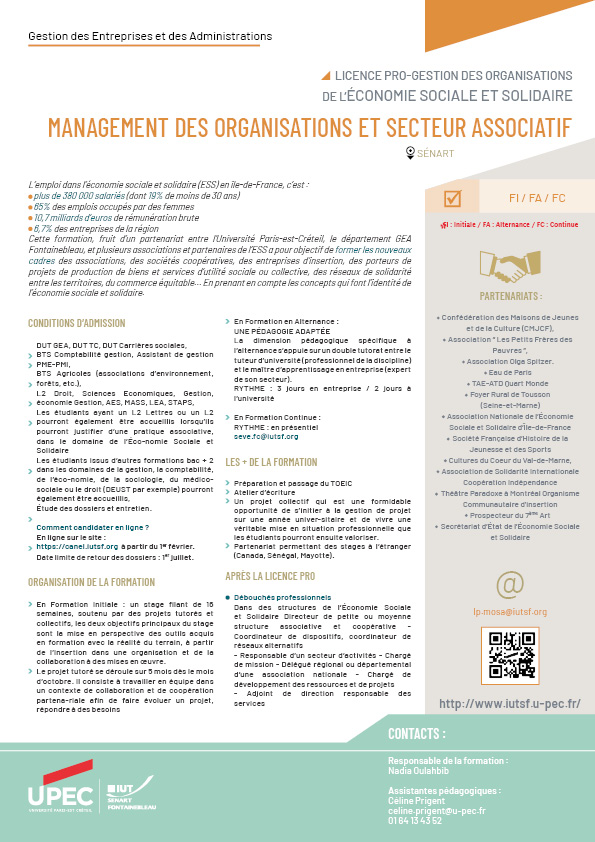 Licence Professionnelle Gestion Des Organisations De L Economie Sociale Et Solidaire Parcours Management Des Organisations Et Secteur Associatif