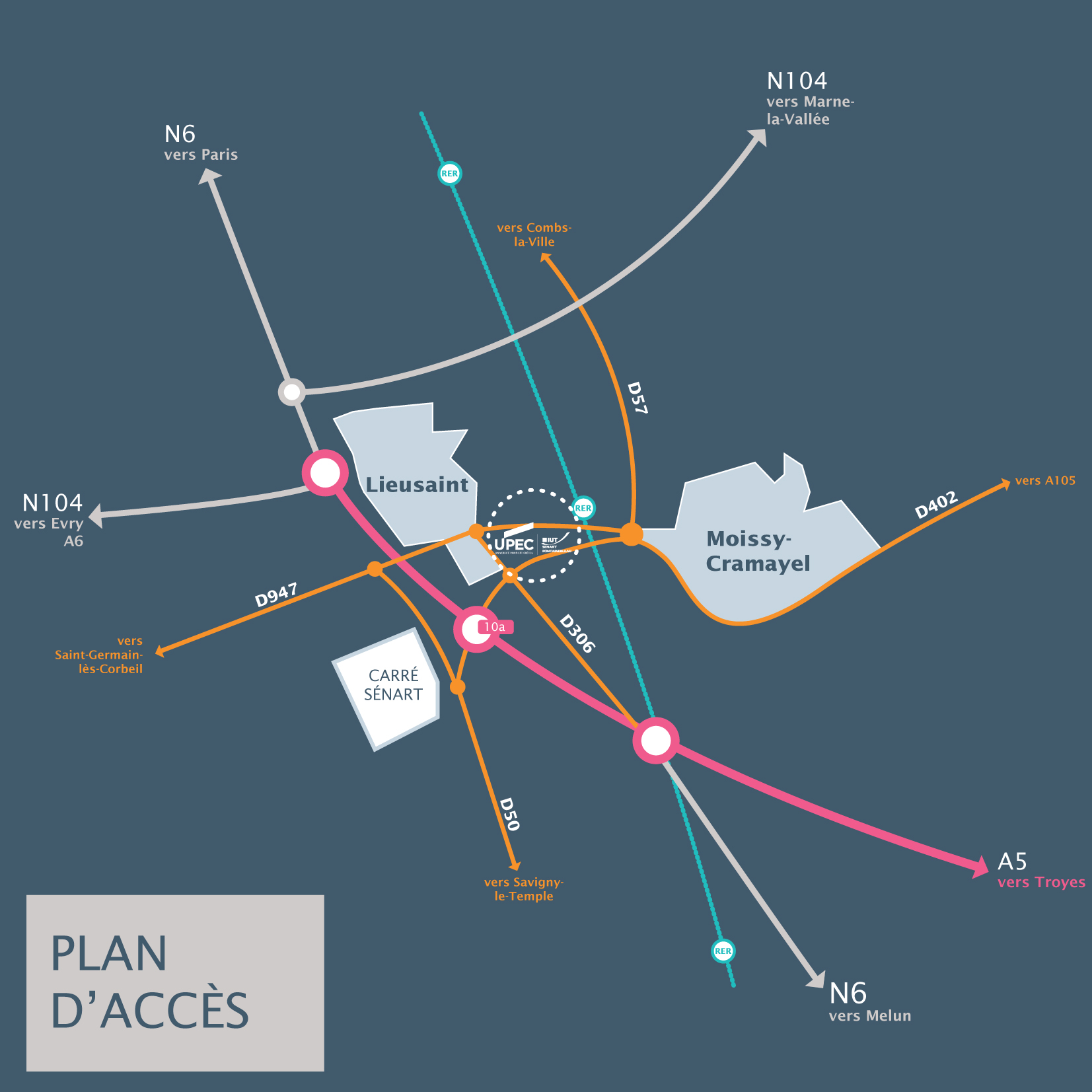 Plans d'accès : Site de Fontainebleau - UPEC